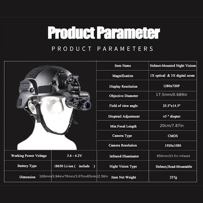 120x80x59mm Militaire helm Gemonteerde nachtkijkbril Wifi IR 1080p Hd