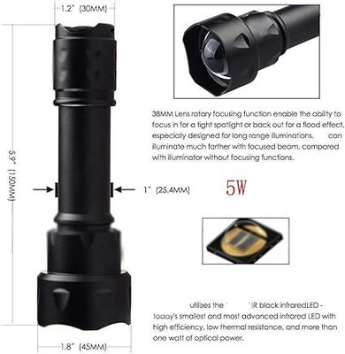 1 Lithiumpolymerbatterijen vereist Ongegroepeerd 850nm LED Zoom-Funktieve IR zaklamp Torch