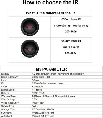 M5 Digital 1080P Day &amp; Night Vision Rifle Scope Hunting Monocular Camera met 850 of 940 nm IR (M5-50-IR940-GP)
